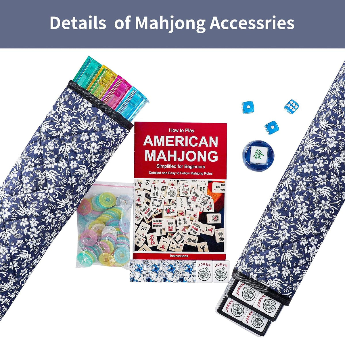 American Mahjong Game Set, 166 Green Tiles - Blue Pattern - image 3