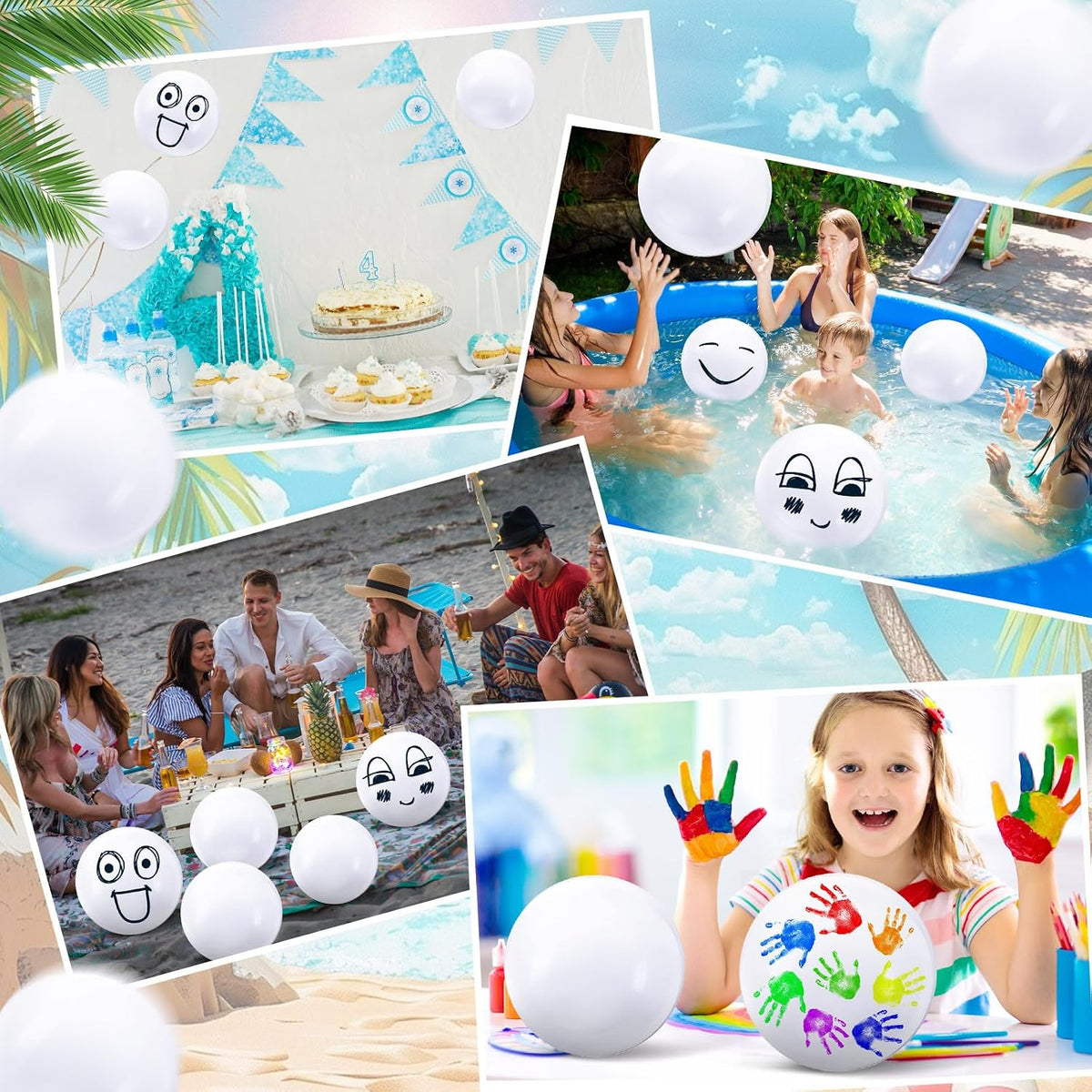 Sinmoe 12 pack white beach balls in 16 and 24 inch sizes, inflated - view 10