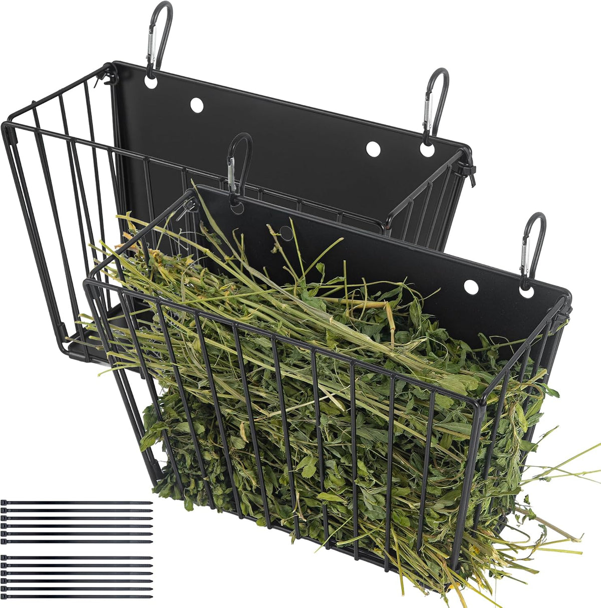 2PCS Rabbit Hay Feeder with Heavy-Duty Metal Frame Guinea Pig Hay - Black-2PCS