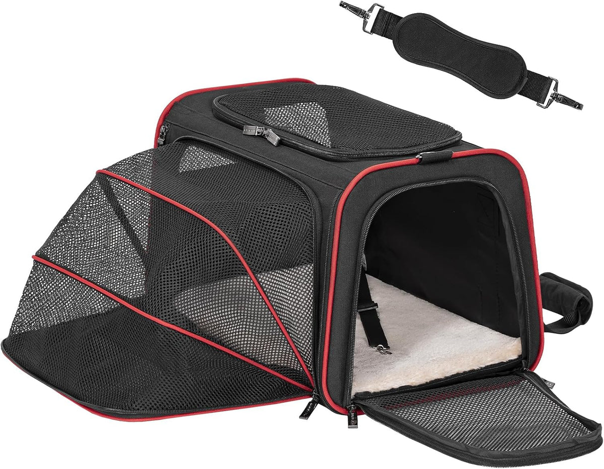 Petsfit Medium Expandable Cat Carrier for Air Travel - 17.0"L x 11.0"W x 11.0"H / Black