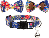 Collar for Cat Pet Breakaway with Bell Bowtie Detachable Bow - Flower-Navy Blue & Red - image 4