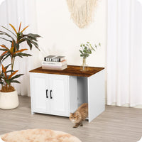 Cat Litter Box Enclosure, with Scratching Mat - White+Rustic Brown / 27.6"L x 18.2"W x 19.6"H - image 2