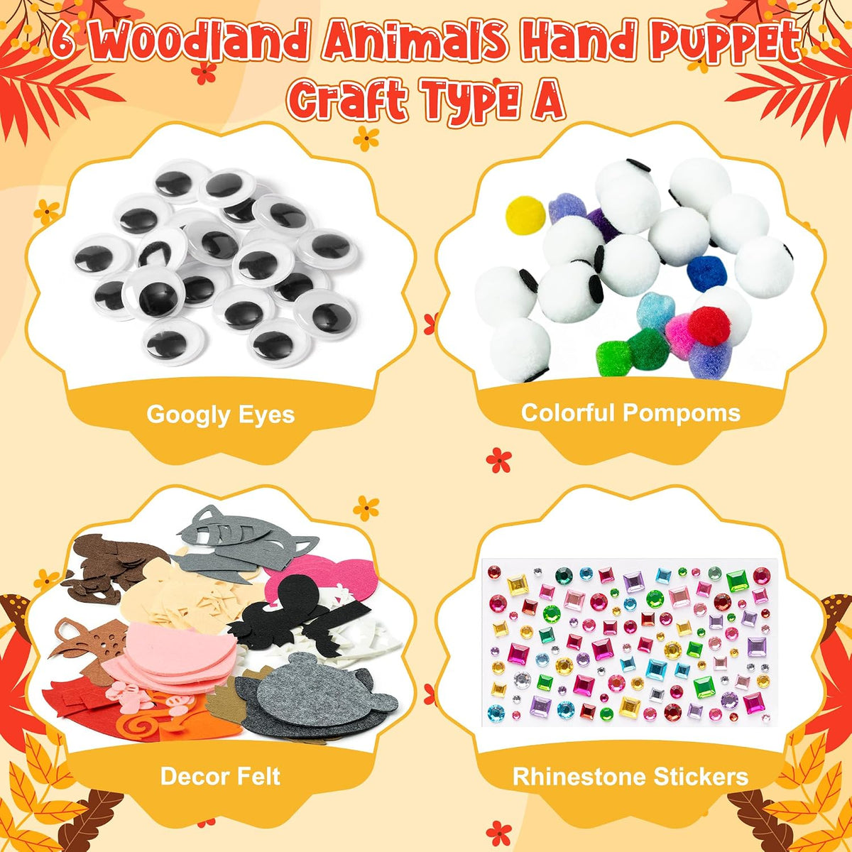 WATINC Hand Puppet Making Kit, Felt Sock Puppet Toys for Kids – Fun for Kids & Family - Woodland Animals A - image 2