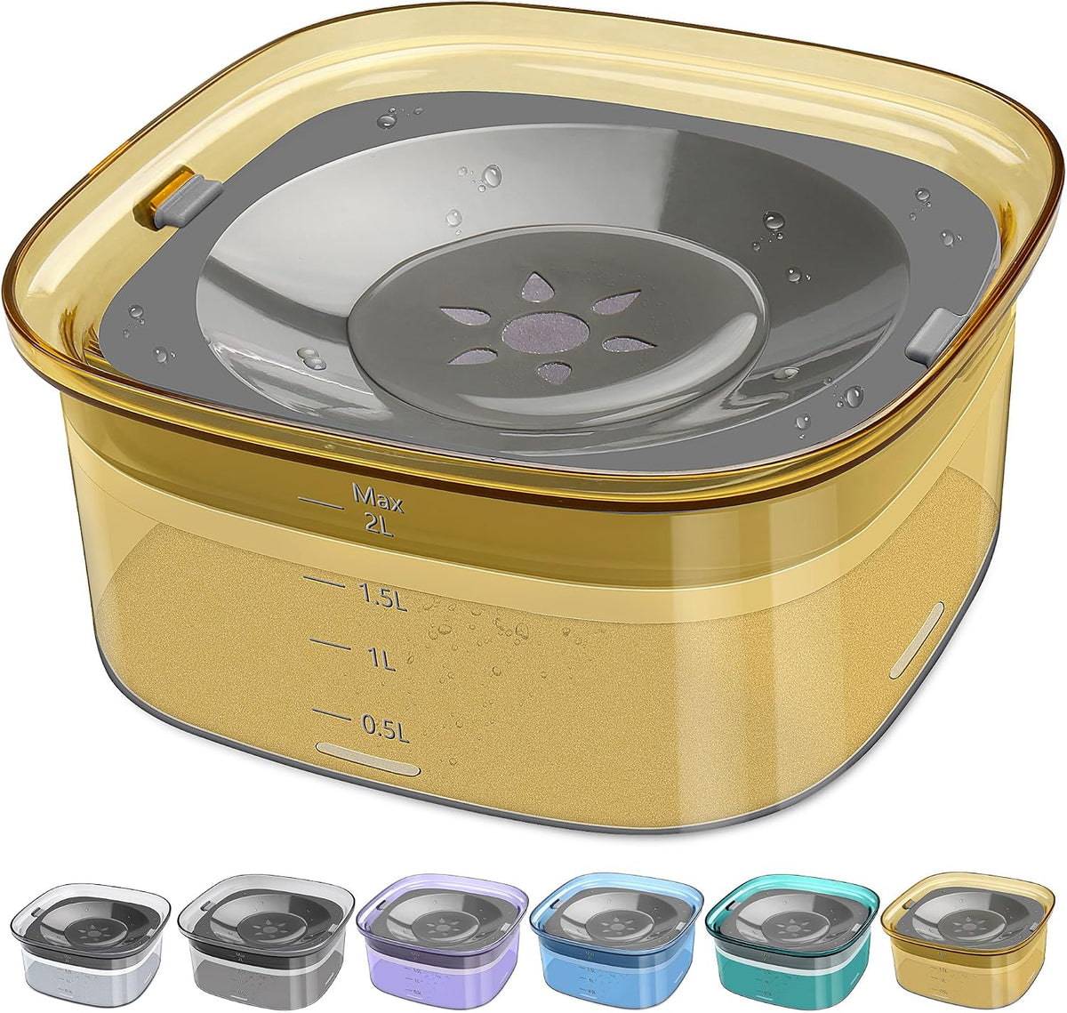 UPSKY 4L Dog Water Bowl No Spill Large Capacity Slow Drinking Water - 2 L / F-Yellow