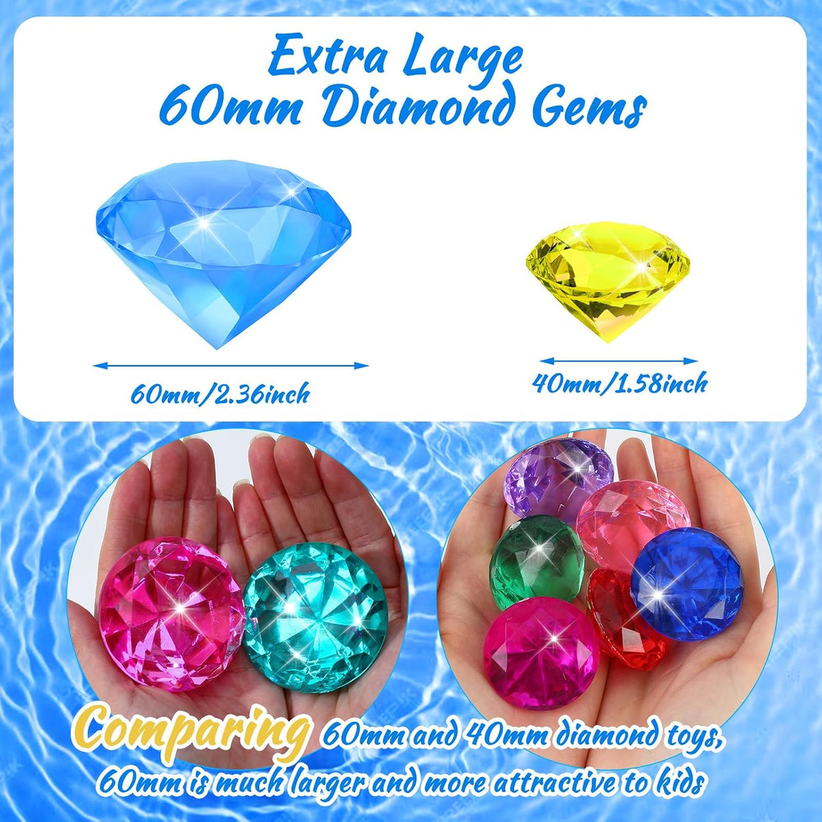 MARFOREVER Extra Large Diving Gem Pool Toys 60MM Extra Big Colorful - Extra Large Gems - image 2