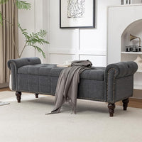 58’’ Storage Bench for Bedroom, Upholstered Button-Tufted Ottoman with Solid Wood Legs, Large End of Bed Shoe Cabinet, Window Seat Foot Rest Stool for Entryway, Closet, and Living Room (Dimgray)
