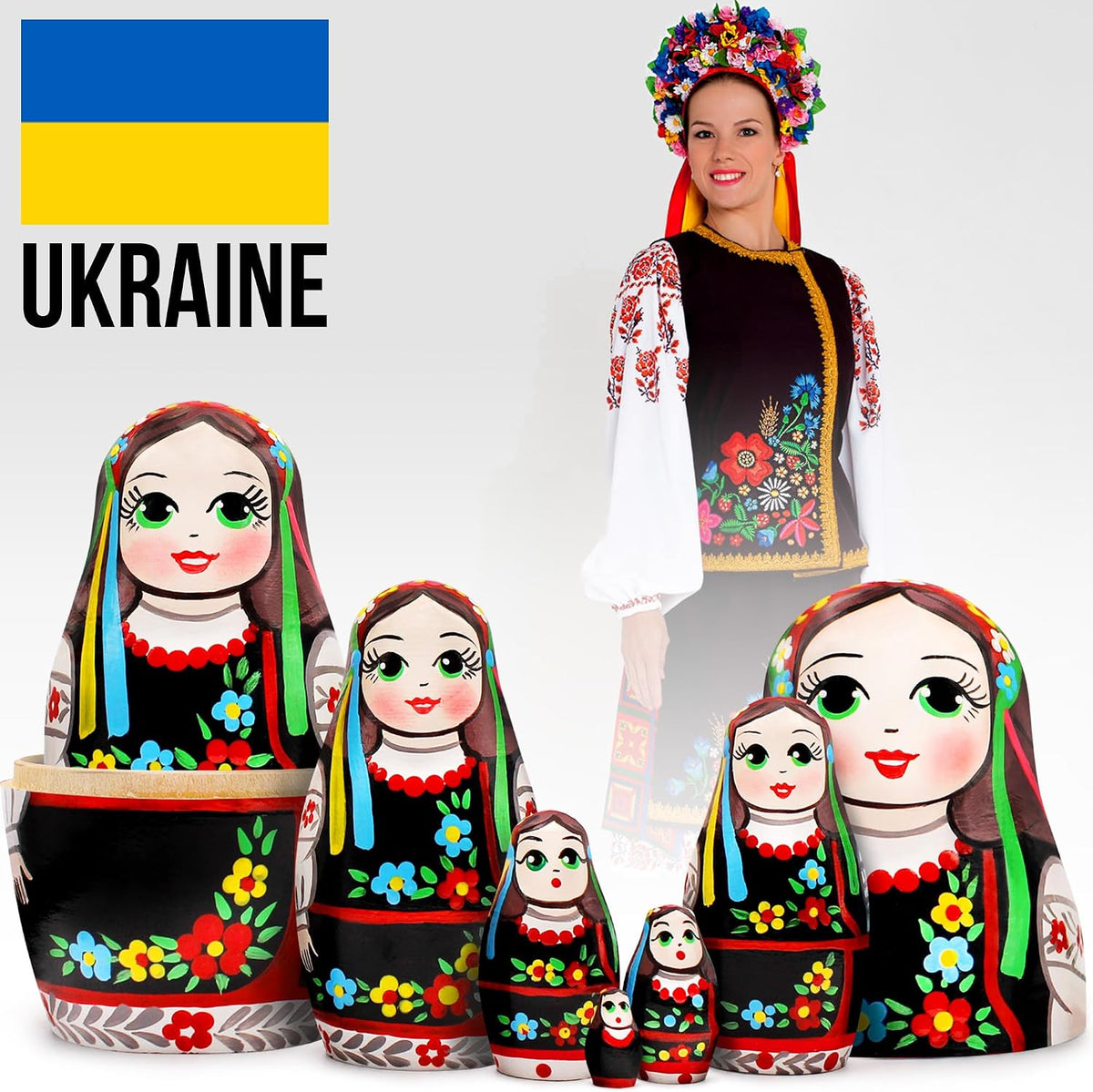 AEVVV set of 6 hand painted Ukrainian nesting dolls in vyshyvanka dress - view 2