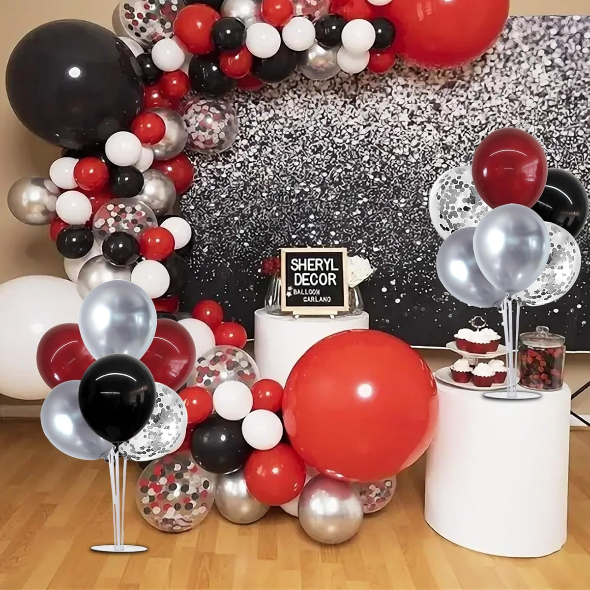 TONIFUL 4 Set Black Gold Balloon Stand Balloon Centerpieces for Table – Fun for Kids & Family - Wine Red Black Silver / 4 Set Balloon Stand - image 4