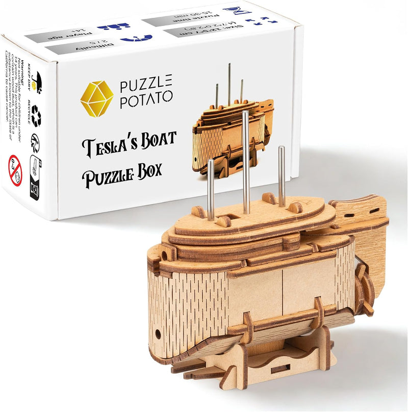 Puzzle Potato Tesla Box - Self-Powered Electronic Puzzle Box for Adults – Fun for Kids & Family - Tesla's Boat / 1