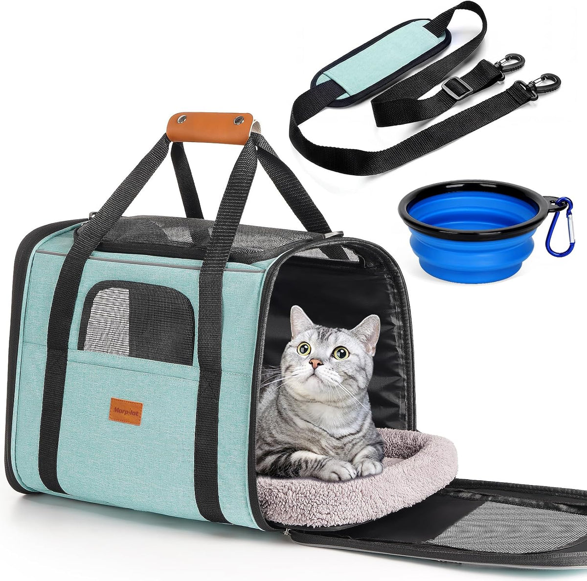 Morpilot Cat Carrier Soft for Large Medium Cats and Puppy up to – Essentials for Dogs - Green / 17.3"L x 12.2"W x 13.4"H