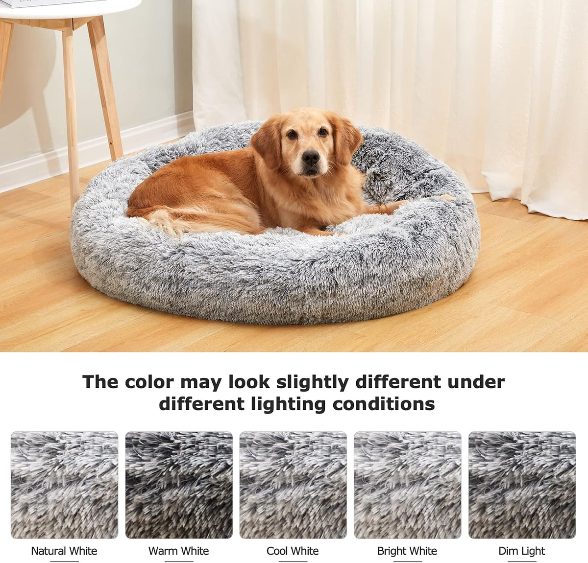 Calming Fluffy Donut Dog Bed for Large Dogs, 36" Round - 30.0"L x 30.0"W x 8.0"Th / Dark Grey - image 4