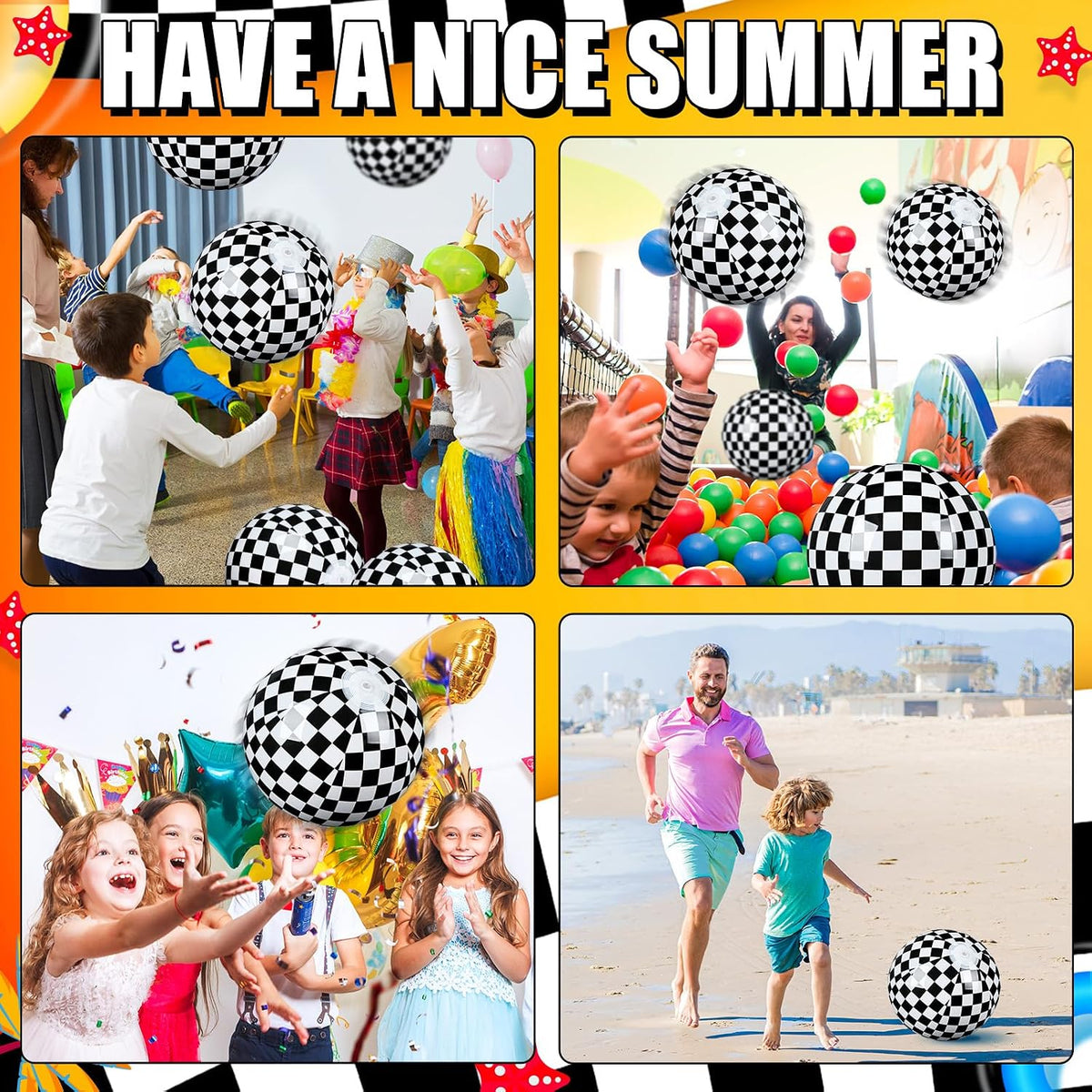 Hollowfly 12 Pack Checkered Flag Beach Balls Kids 7.87" - 11.8" / Checkered Flag / 2 - image 4