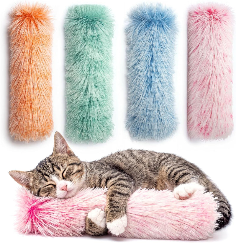 Catnip Cat Toys 4 Pack, Soft Cat Pillow Kicker Toys with Crinkle Sound, Interactive Cat Plush Toys - Orange Green Blue Pink