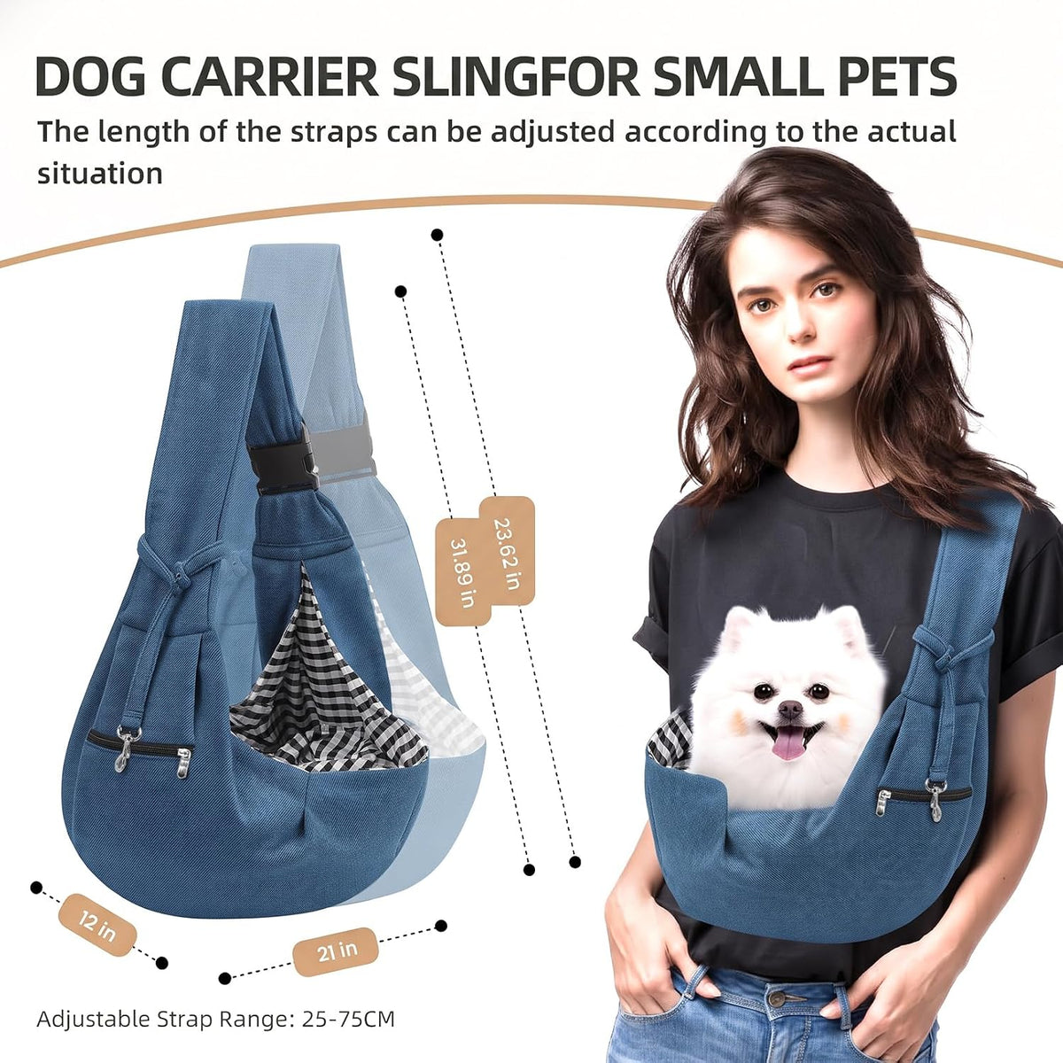 Adjustable Dog Sling Carrier with Pocket - Blue - image 2