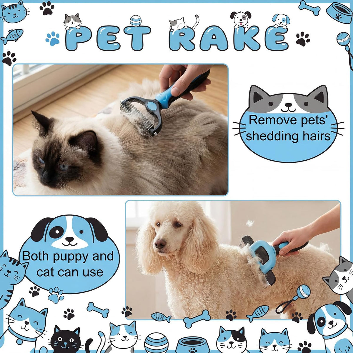 Patelai 4 Pcs Dog Dematting Comb - Blue and Black / Modern - image 3