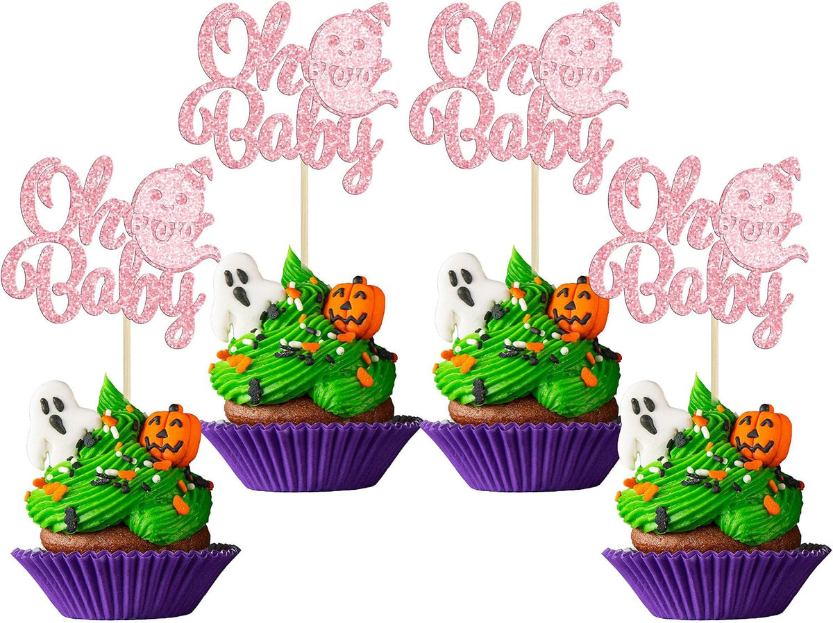 Gyufise black glitter Halloween happy birthday cake topper with half moon, house, pumpkin, ghost and - view 10