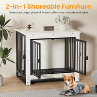 Dog Crate Furniture, Dog Crate End Table for Small and Medium Dogs,Wooden Cage Kennel Furniture Indoor, Modern Dog Crate with Multi-Purpose Removable Tray, Double-Doors Dog Furniture, White