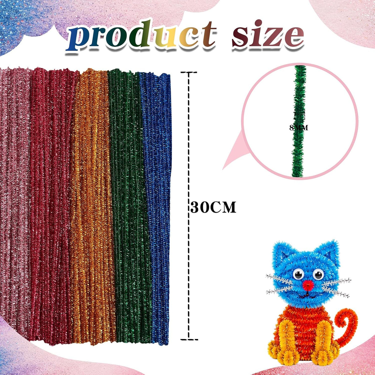 Black Pipe Cleaners for Crafts, Craft Supplies, Arts and Crafts - Glitter - image 3