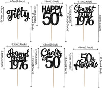 24PCS Black Happy 50th Birthday Cupcake Toppers Fifty Straight Outta - Black / 50th - image 2