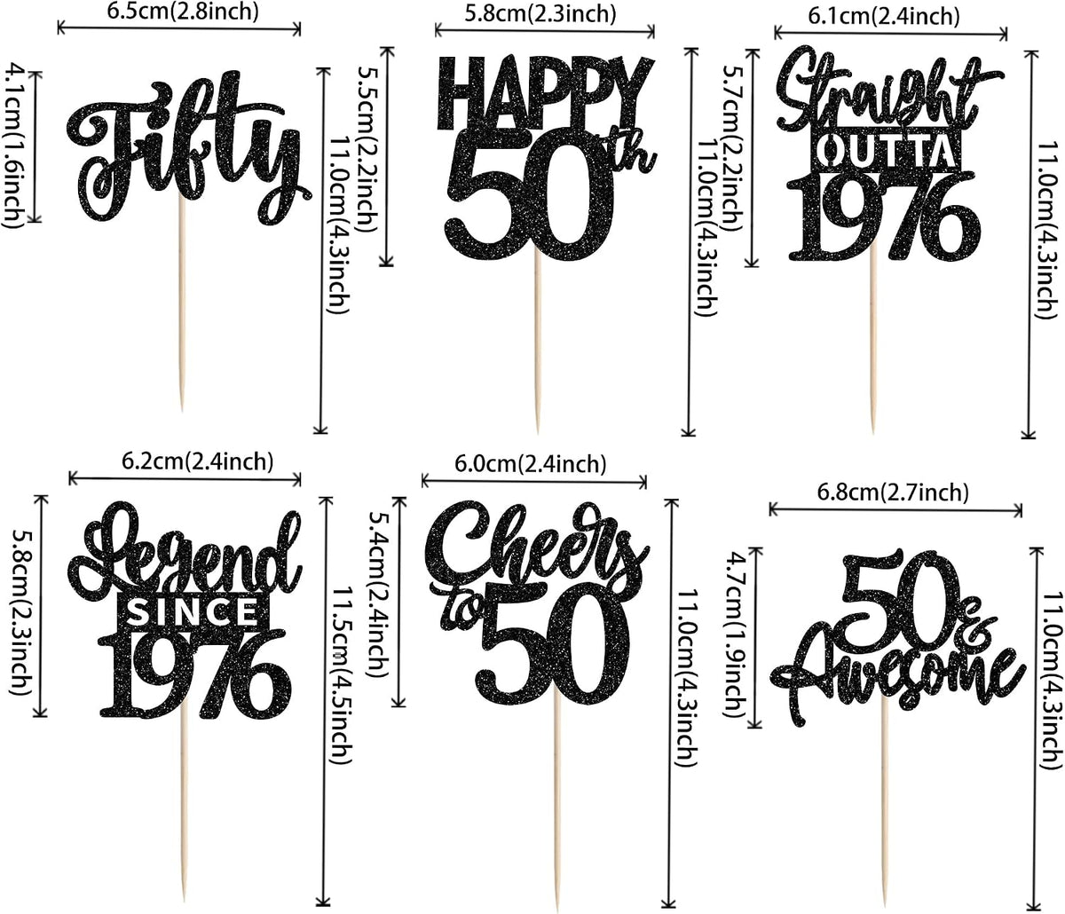 24PCS Black Happy 50th Birthday Cupcake Toppers Fifty Straight Outta - Black / 50th - image 2