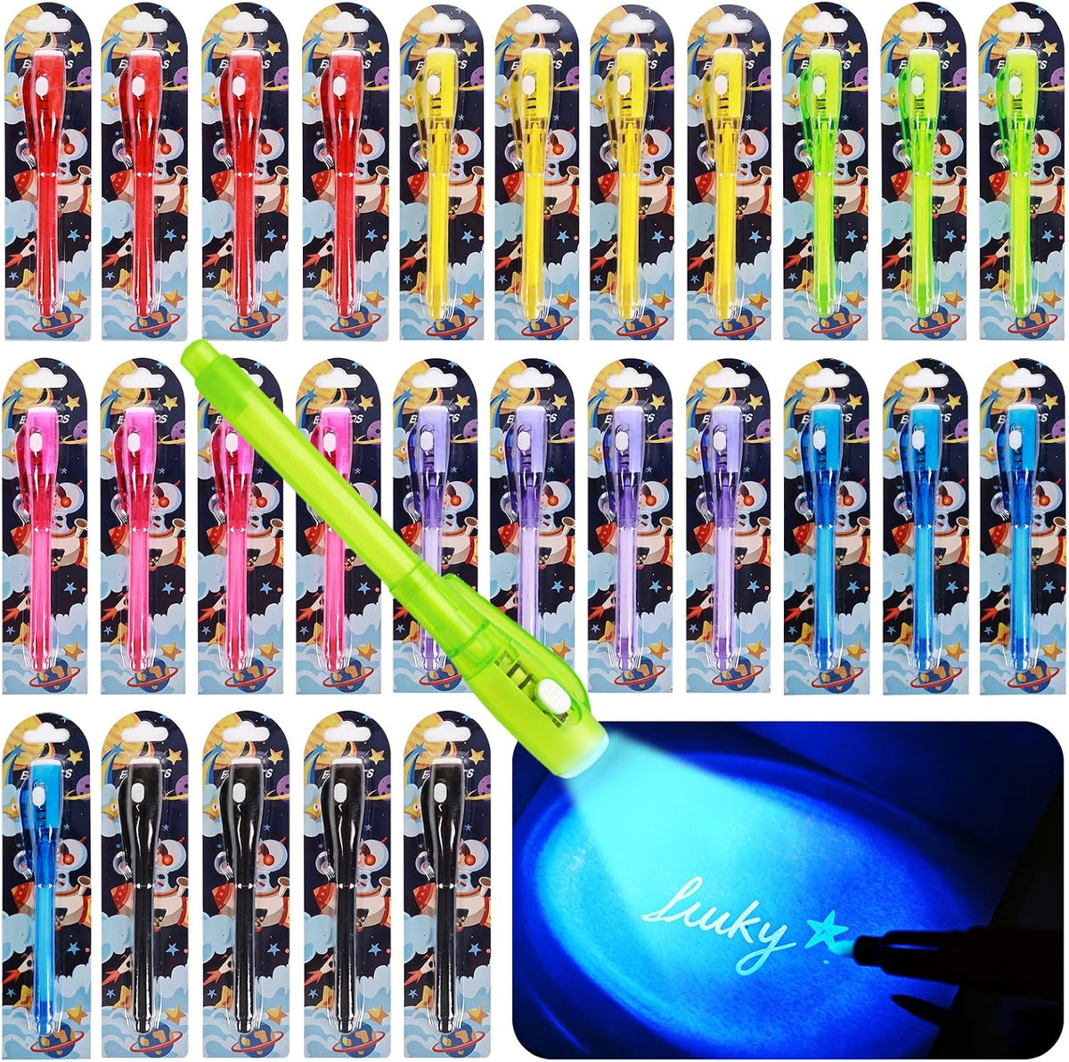 EODVICS 7 Pack Invisible Ink Spy Pen with UV Light Party Favors - 28 pcs