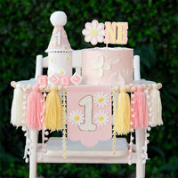 First Birthday Decorations for Boy Blue One Year Old High Chair - Pink Yellow White