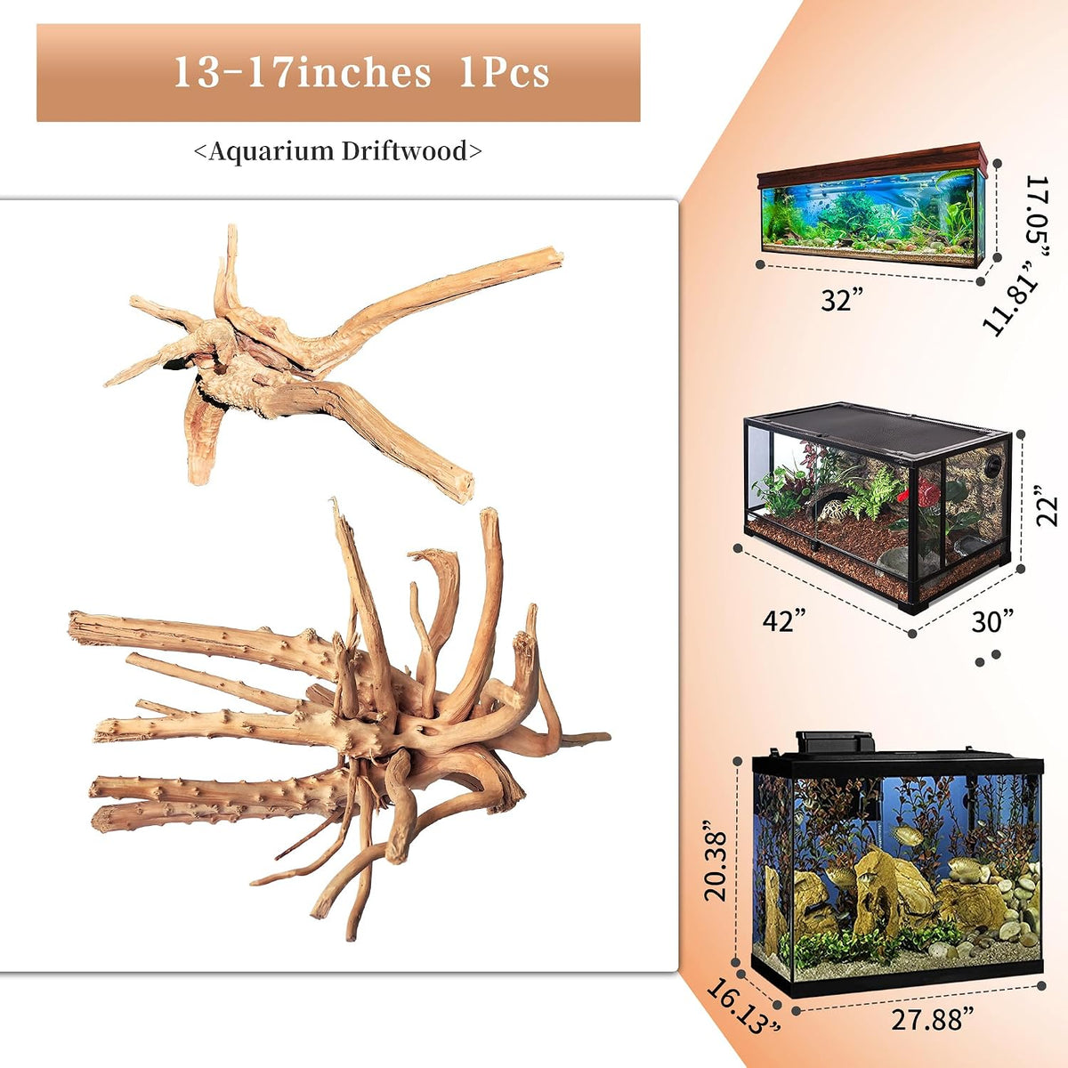 majoywoo Natural Driftwood for Aquarium Decor Fish Tank Decor Reptile - Spiderwood 13 to 17 Inch(Pack of 1) - image 2