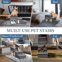 Upgrade XL Dog Stairs for Bed and Couch, 35.5"L x 13.8"D x 17"H, Foldable Dog Steps with Wider Stairs, Large Condo, Storage Space, Pet Stairs Steps for Cats, Small/Older Large Dogs, Hold Up to 180lbs