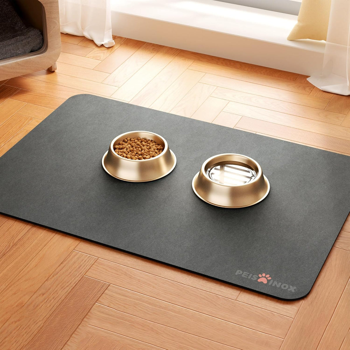PEISAINOX Cat Dog Food Mat - Dark Grey / 16"x27"