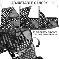 MoNiBloom 4 Wheels Pet Stroller, Easy-Fold Umbrella Shaped Dog Cat Jogger Stroller w/Storage Bag & Visible Mesh for Small/Medium Dogs Cats Black Polka Dots