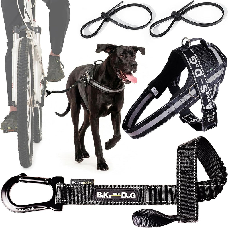 BIKE AND DOG, Dog Leash and Harness for Bicycle - Black / Leash & Harness XL