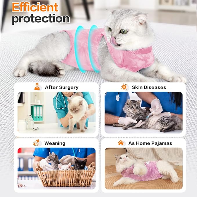 Cat Recovery Suit After Surgery, Cat Recovery Wear for Abdominal Wounds Cat Onesie Cone E-Collar Alternative,Pink L