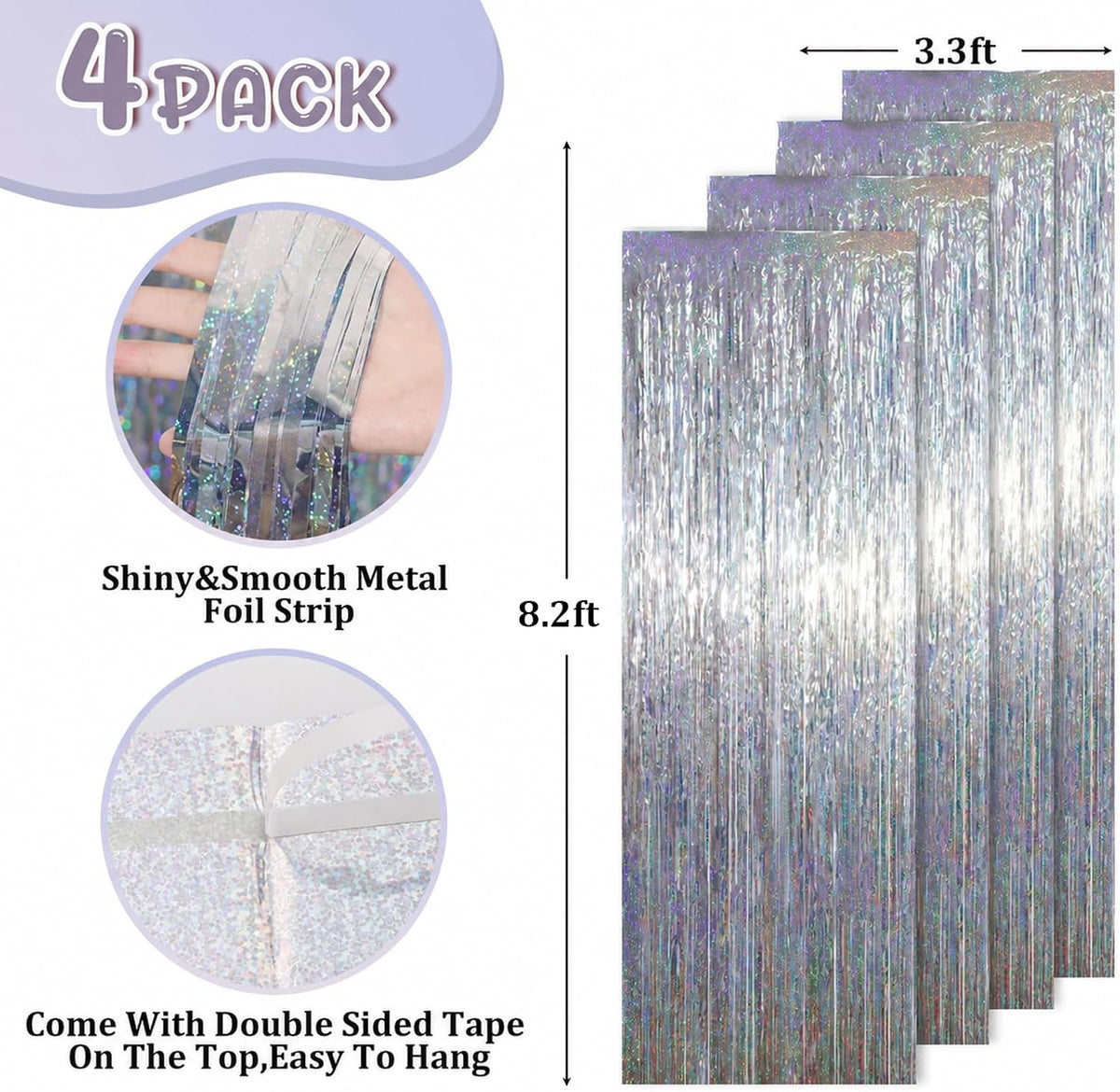 Voircoloria 2 Pack Gold Foil Fringe Backdrop Curtains - Laser Silver / 4 - image 3