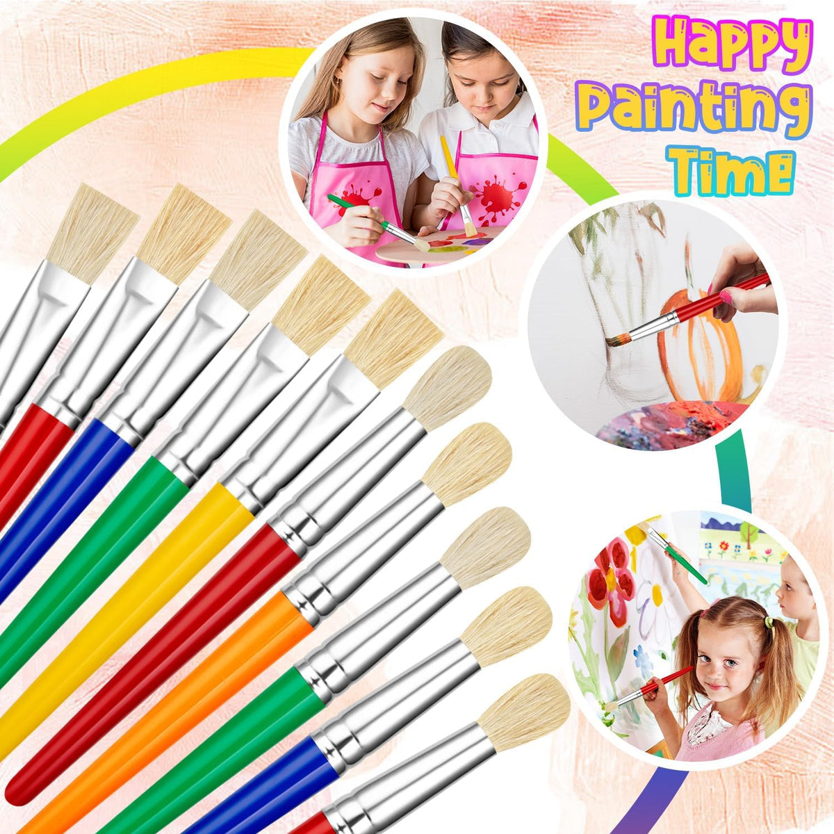 YGAOHF 16 pack of kids paint brushes with bright plastic handles, eight round and eight flat - view 5