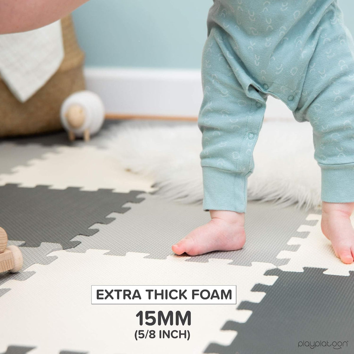 Non-Toxic Extra-Thick 36 Piece Children Play & Exercise Mat - 6 ft x 6 ft (Square) / Grey/Cream/Charcoal - image 3