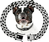 Gold Dog Chain Diamond Gold Chain Dog Collar Walking Metal - Black / 18inch
