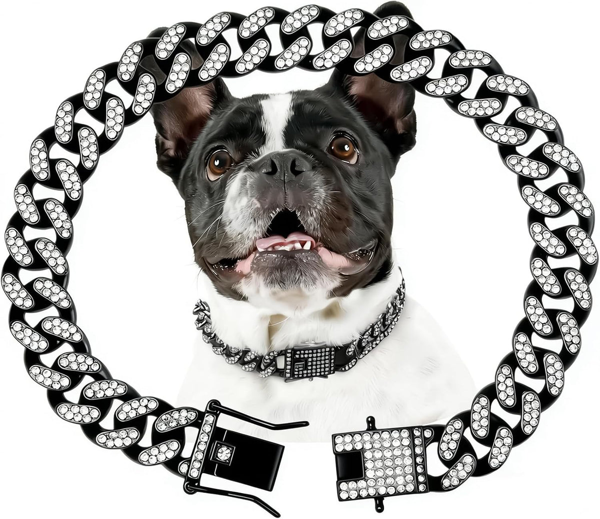 Gold Dog Chain Diamond Gold Chain Dog Collar Walking Metal - Black / 18inch