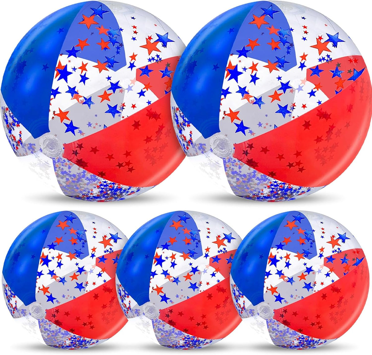 TURNMEON 5 Pack Sequins Beach Balls 16 Inch 24 Inch Pool Party - Patriotic / 2 pcs 24inch+3 pcs 16inch
