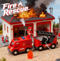 Giant bean 72PCS Fire Station Wooden Train Track Electric Train Set – Fun for Kids & Family - Rescue Train Car Set - image 4