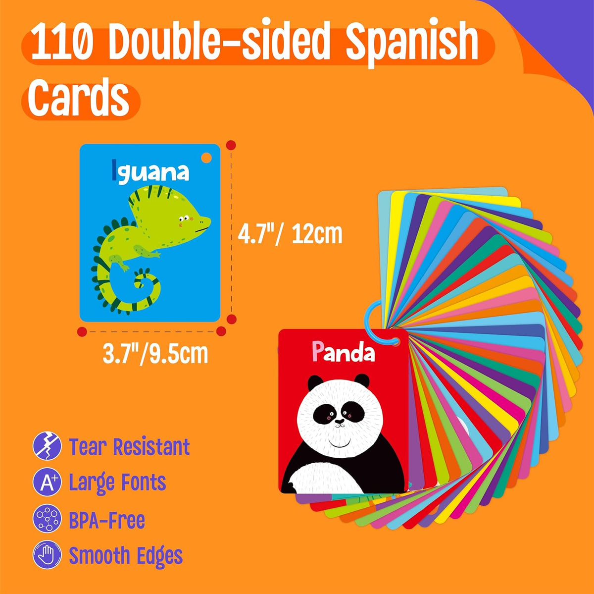 SpriteGru Spanish flashcards for toddlers with colorful cartoon images on rings - view 35