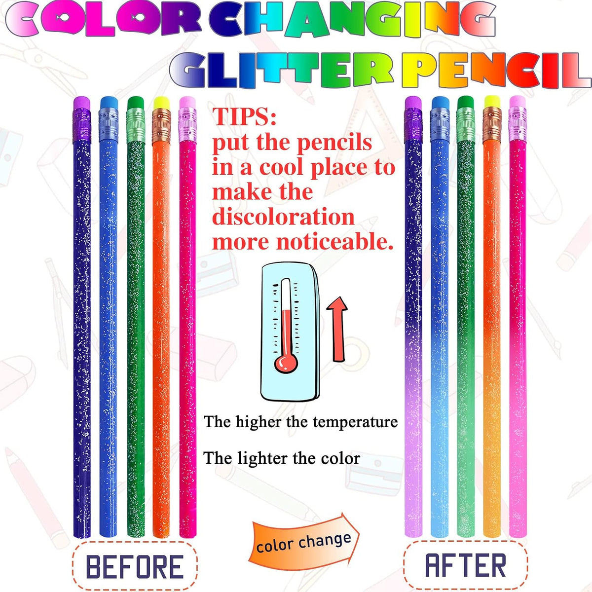 Ysanciuu color changing mood pencils, 30 glitter wooden pencils with erasers in 5 colors - view 4