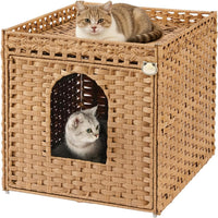 Cat Litter Box Enclosure Furniture, Hidden PE Rattan - Natural / XL