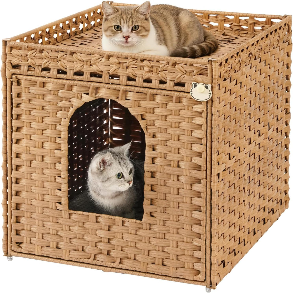 Cat Litter Box Enclosure Furniture, Hidden PE Rattan - Natural / XL