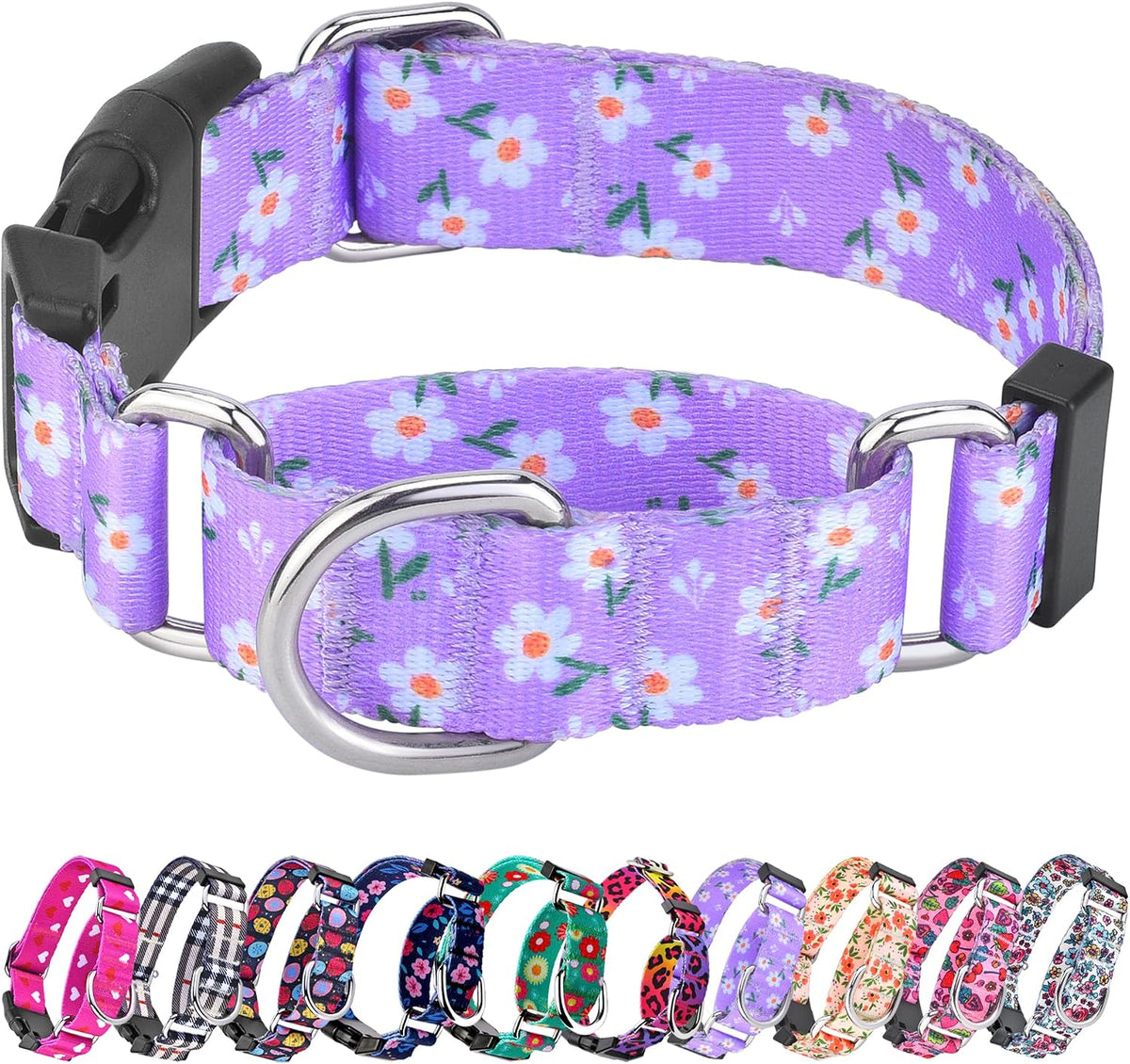 Martingale Dog Collar with Buckle - Purple Flower / X-Small