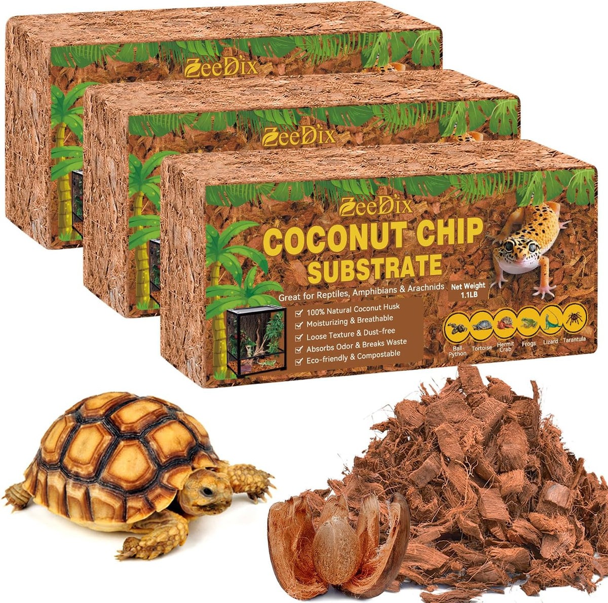 10LBS Coconut Husk Chip Substrate for Reptiles - 3 Pack