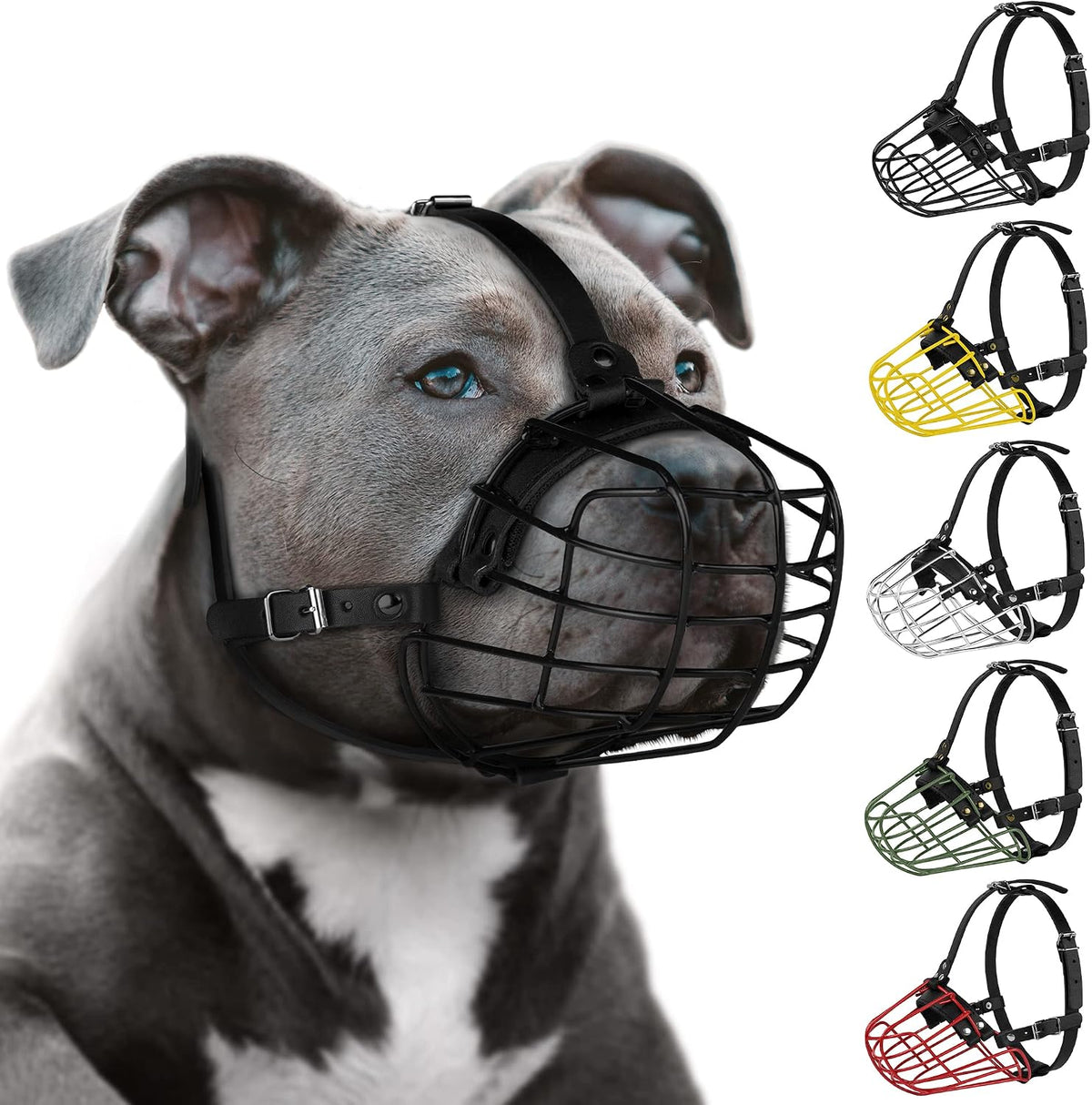 Pitbull Dog Muzzle Metal Mask Amstaff Secure Wire Basket Adjustable - Black