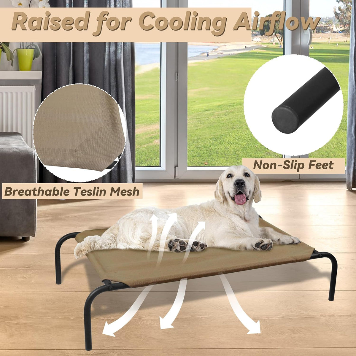 Raised Pet Cot for Small Pets – Essentials for Dogs - Large / Brown - image 2