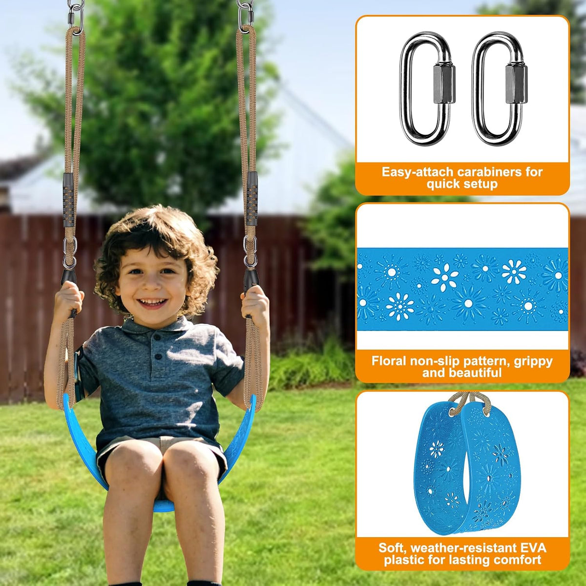 SELEWARE Black High Back Full Bucket Toddler Swing Seat w/Adjustable - Blue Swing Seat (1 Pack) - image 3