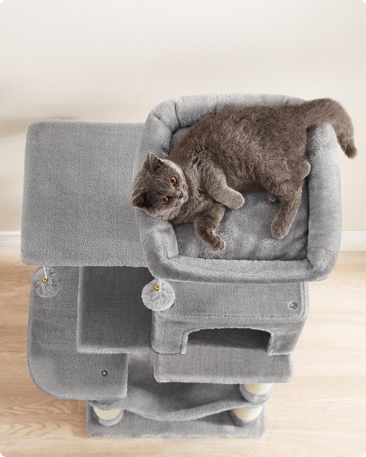 Feandrea Cat Tree, Multi-Level Condo - 44.1 Inches / Light Gray - image 4