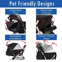 HPZ-PR America HPZ Pet Rover Premium Heavy Duty DogCat Stroller Travel Carriage CompartmentZipperless EntryPump-Free Rubber Tires Small, Medium, Large Pets (Black 2nd-Gen.), X-Large (Pack of 1)
